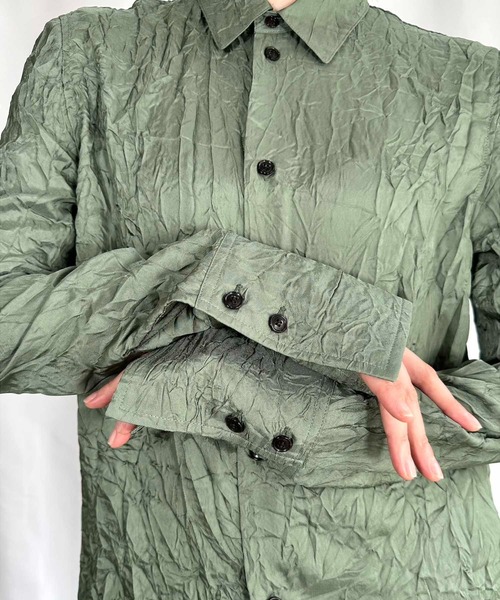 G.V.G.V.(ジーヴィージーヴィー)の「WRINKLE SATIN SHIRT(シャツ/ブラウス・レディース・ブラック/セージグリーン・ONE SIZE)」の10枚目の写真