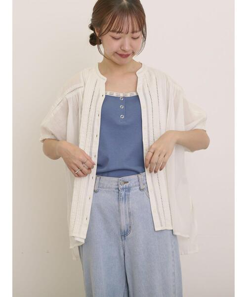 Samansa Mos2（サマンサ モスモス）の「インドピンタック+はしごレースブラウス（シャツ/ブラウス・レディース・レッド/オフホワイト/ネイビー/グリーン・F）」の2枚目の写真