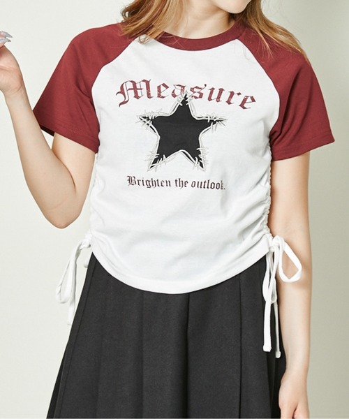 GORGE(ゴージ)の「《サイドギャザー×スターワッペン》ラグランT(Tシャツ/カットソー・レディース・ボルドー/スミクロ/ブラック・F)」の3枚目の写真