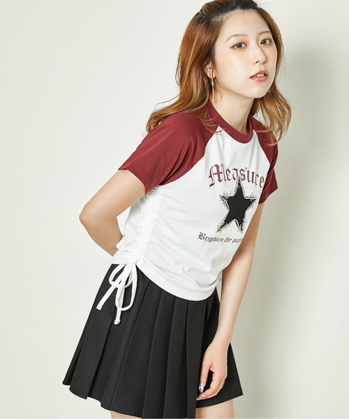 GORGE(ゴージ)の「《サイドギャザー×スターワッペン》ラグランT(Tシャツ/カットソー・レディース・ボルドー/スミクロ/ブラック・F)」の7枚目の写真
