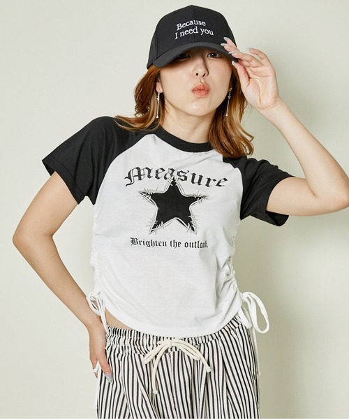 GORGE(ゴージ)の「《サイドギャザー×スターワッペン》ラグランT(Tシャツ/カットソー・レディース・ボルドー/スミクロ/ブラック・F)」の9枚目の写真