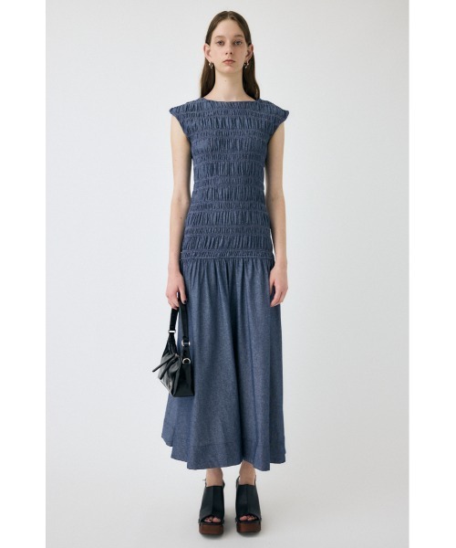 MOUSSY(マウジー)の「【EC・一部店舗限定】SHIRRING GATHER サマードレス(ワンピース・レディース・ブルー/ブラック・1/2)」の5枚目の写真