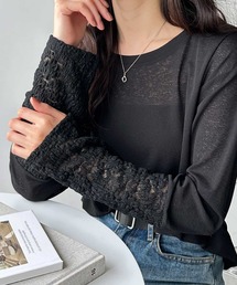 GeeRA | 袖レーススラブシアーカットソー(Tシャツ/カットソー)