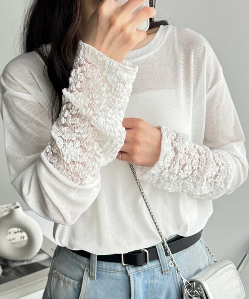 GeeRA（ジーラ）の「袖レーススラブシアーカットソー（Tシャツ/カットソー・レディース・オフホワイト/ブラック・MEDIUM/LARGE/X-LARGE）」の15枚目の写真