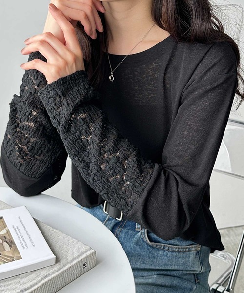 GeeRA（ジーラ）の「袖レーススラブシアーカットソー（Tシャツ/カットソー・レディース・オフホワイト/ブラック・MEDIUM/LARGE/X-LARGE）」の17枚目の写真