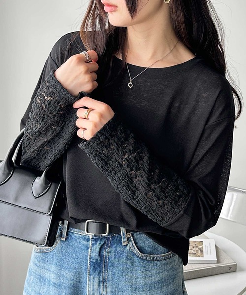 GeeRA（ジーラ）の「袖レーススラブシアーカットソー（Tシャツ/カットソー・レディース・オフホワイト/ブラック・MEDIUM/LARGE/X-LARGE）」の18枚目の写真