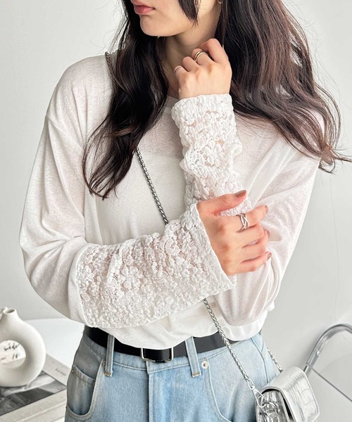 GeeRA（ジーラ）の「袖レーススラブシアーカットソー（Tシャツ/カットソー・レディース・オフホワイト/ブラック・MEDIUM/LARGE/X-LARGE）」の16枚目の写真