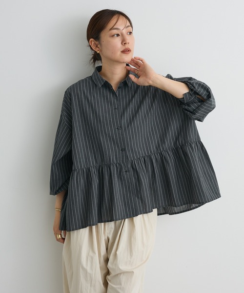 CRAFT STANDARD BOUTIQUE（クラフトスタンダードブティック）の「ペプラム長袖ブラウス◇（シャツ/ブラウス・レディース・イエロー/ブラウン/ブラック系その他2/ブラック/オフホワイト・FREE）」の6枚目の写真