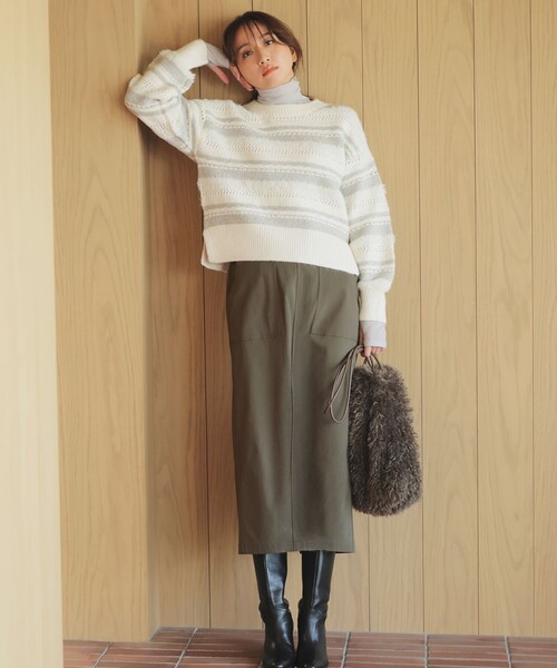 ANY（エニィ）の「【ウエストゴム】ベイカースカート（スカート・レディース・ブラック系/黄土色系/カーキ系/グレー系・SMALL/MEDIUM/LARGE）」の4枚目の写真