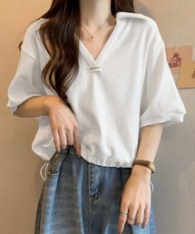 Vネックポロ襟カットソー レディース夏服