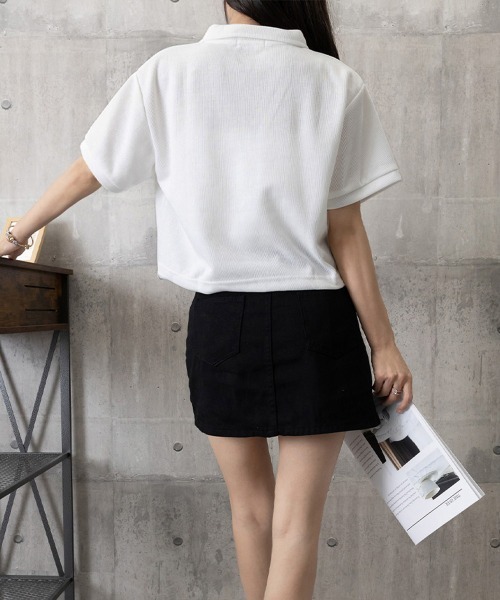 Miniministore(ミニミニストア)の「Vネックポロ襟カットソー レディース夏服(Tシャツ/カットソー・レディース・ベージュ/ブラック/ホワイト・FREE)」の20枚目の写真