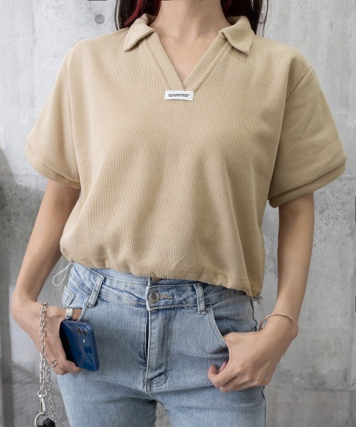 Miniministore(ミニミニストア)の「Vネックポロ襟カットソー レディース夏服(Tシャツ/カットソー・レディース・ベージュ/ブラック/ホワイト・FREE)」の21枚目の写真