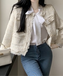 AMAJI(アマジ)のパールボタンツイードショートジャケット(その他トップス)