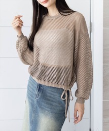CLEAR BASIC | ラメメッシュニットプルオーバー［骨格ウェーブ／フェミニン／大人かわいい／きれいめカジュアル］(ニット/セーター)
