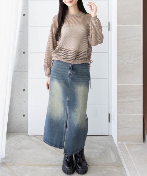 CLEAR BASIC（クリアベーシック）の「ラメメッシュニットプルオーバー［骨格ウェーブ／フェミニン／大人かわいい／きれいめカジュアル］（ニット/セーター・レディース・アイボリー/グリーン/モカ・F）」の4枚目の写真