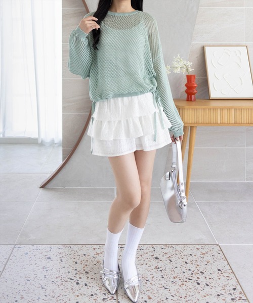 CLEAR BASIC（クリアベーシック）の「ラメメッシュニットプルオーバー［骨格ウェーブ／フェミニン／大人かわいい／きれいめカジュアル］（ニット/セーター・レディース・アイボリー/グリーン/モカ・F）」の6枚目の写真