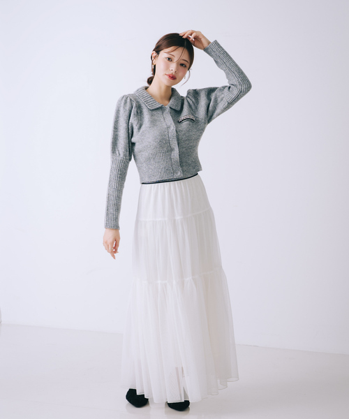 SELFIST（セルフィスト）の「【セットアップ対応】ラメネップニットビジュー付カーディガン　パフショルダー　襟付きニット　キラキラ　クリスマス　イルミネーション（ニット/セーター・レディース・ブラック/グレー/オフホワイト・フリー）」の13枚目の写真