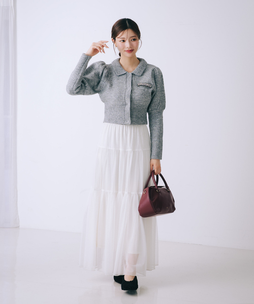 SELFIST（セルフィスト）の「【セットアップ対応】ラメネップニットビジュー付カーディガン　パフショルダー　襟付きニット　キラキラ　クリスマス　イルミネーション（ニット/セーター・レディース・ブラック/グレー/オフホワイト・フリー）」の14枚目の写真