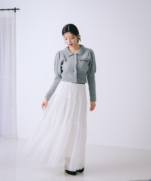 SELFIST（セルフィスト）の「【セットアップ対応】ラメネップニットビジュー付カーディガン　パフショルダー　襟付きニット　キラキラ　クリスマス　イルミネーション（ニット/セーター・レディース・ブラック/グレー/オフホワイト・フリー）」の15枚目の写真