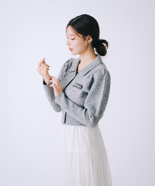 SELFIST（セルフィスト）の「【セットアップ対応】ラメネップニットビジュー付カーディガン　パフショルダー　襟付きニット　キラキラ　クリスマス　イルミネーション（ニット/セーター・レディース・ブラック/グレー/オフホワイト・フリー）」の18枚目の写真