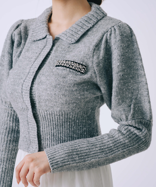 SELFIST（セルフィスト）の「【セットアップ対応】ラメネップニットビジュー付カーディガン　パフショルダー　襟付きニット　キラキラ　クリスマス　イルミネーション（ニット/セーター・レディース・ブラック/グレー/オフホワイト・フリー）」の20枚目の写真