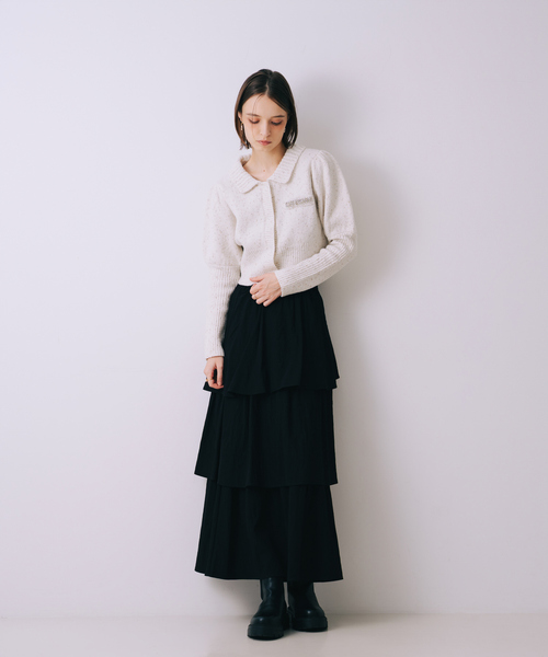 SELFIST（セルフィスト）の「【セットアップ対応】ラメネップニットビジュー付カーディガン　パフショルダー　襟付きニット　キラキラ　クリスマス　イルミネーション（ニット/セーター・レディース・ブラック/グレー/オフホワイト・フリー）」の22枚目の写真