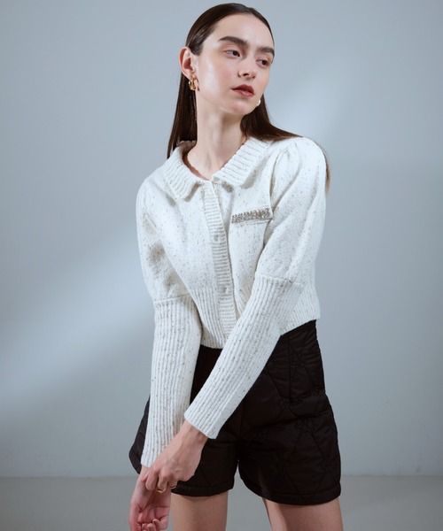 SELFIST（セルフィスト）の「【セットアップ対応】ラメネップニットビジュー付カーディガン　パフショルダー　襟付きニット　キラキラ　クリスマス　イルミネーション（ニット/セーター・レディース・ブラック/グレー/オフホワイト・フリー）」の9枚目の写真