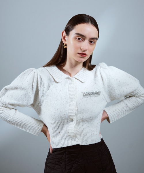 SELFIST（セルフィスト）の「【セットアップ対応】ラメネップニットビジュー付カーディガン　パフショルダー　襟付きニット　キラキラ　クリスマス　イルミネーション（ニット/セーター・レディース・ブラック/グレー/オフホワイト・フリー）」の10枚目の写真