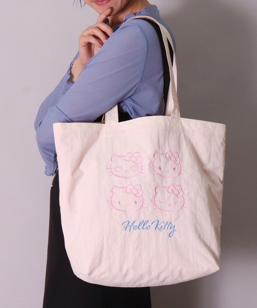 sanrio(サンリオ)の「(ACT)【sanrio】フェイス 刺繍 ナイロン トートバッグ(トートバッグ・レディース・ライトグレー/ラベンダー/イエロー/ライトブルー/ベビーピンク/ライトピンク・ONE SIZE)」の5枚目の写真