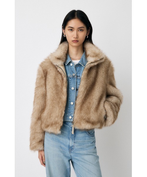 MOUSSY(マウジー)の「F/FUR STAND COLLAR ジャケット(ブルゾン・レディース・グレー/ライトベージュ/ダークブラウン・FREE)」の1枚目の写真
