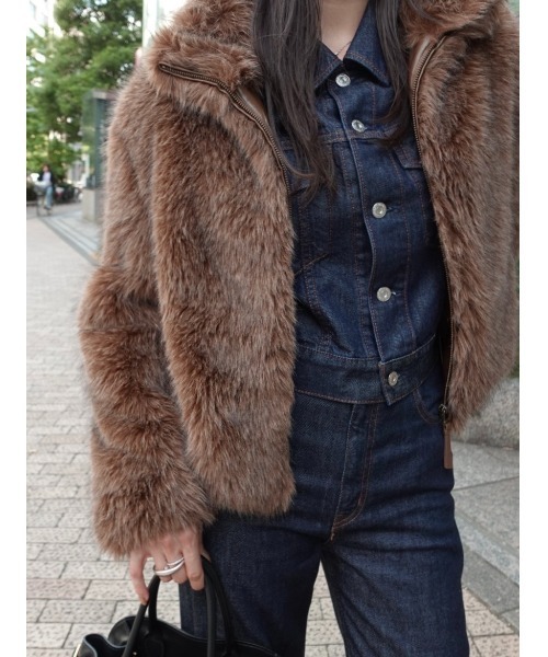 【AW新作】moussy F/FUR STAND COLLAR JACKET MOUSSY | 【otonaMUSE掲載】F/FUR STAND COLLAR ジャケット (ブルゾン