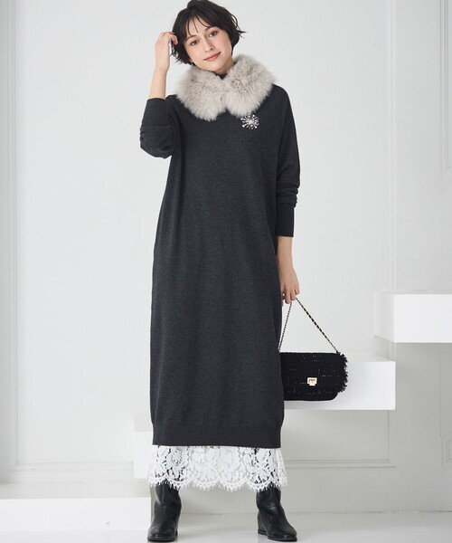 セール】【洗える】カシミヤブレンド タートルネック ニットワンピース