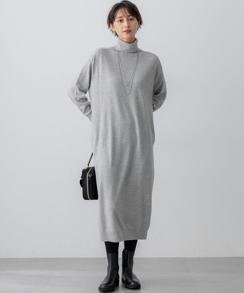 セール】【洗える】カシミヤブレンド タートルネック ニットワンピース
