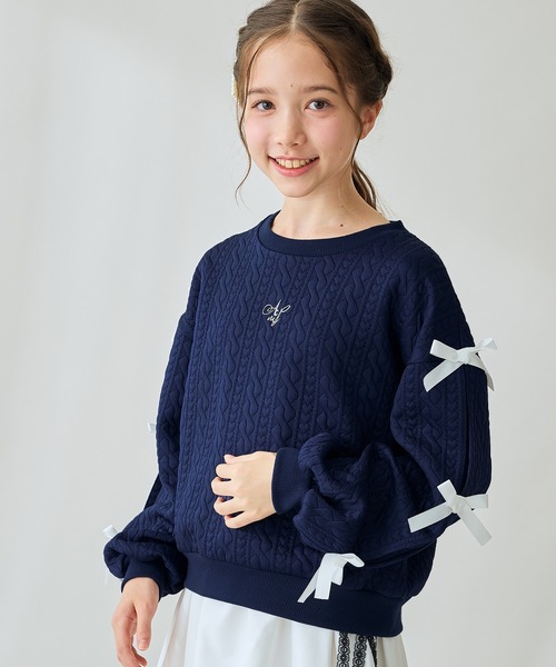 セール】ふくれジャガード 袖リボンプルオーバー（スウェット