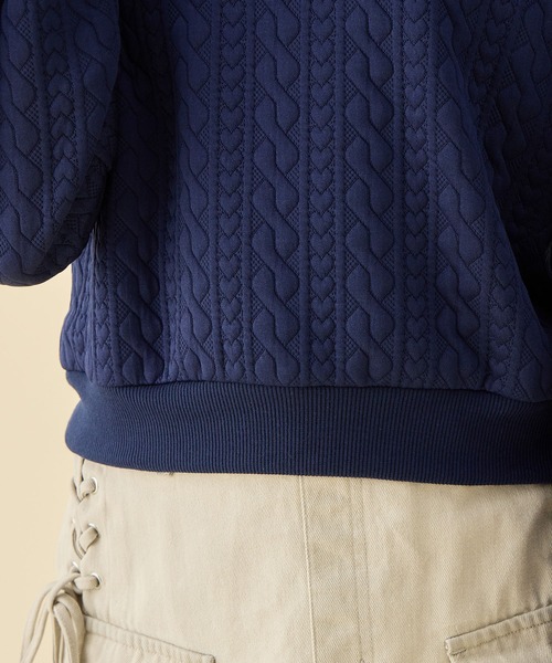 Amourire girl（アムリールガール）の「ふくれジャガード 袖リボンプルオーバー（スウェット・キッズ・グレー/ネイビー・160cm/150cm/140cm/130cm）」の12枚目の写真