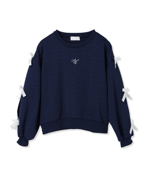 Amourire girl（アムリールガール）の「ふくれジャガード 袖リボンプルオーバー（スウェット・キッズ・グレー/ネイビー・160cm/150cm/140cm/130cm）」の11枚目の写真