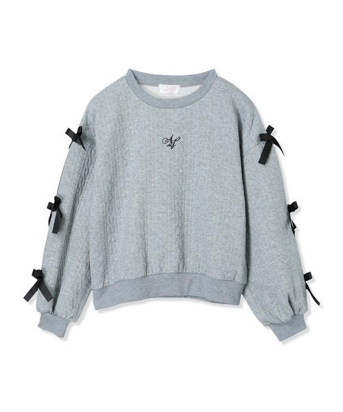 Amourire girl（アムリールガール）の「ふくれジャガード 袖リボンプルオーバー（スウェット・キッズ・グレー/ネイビー・160cm/150cm/140cm/130cm）」の10枚目の写真