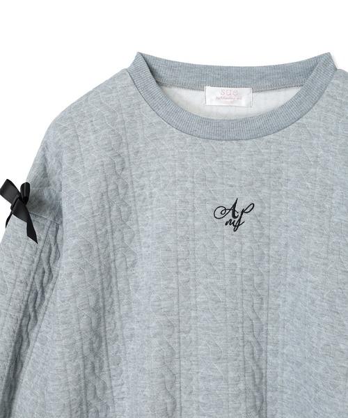 Amourire girl（アムリールガール）の「ふくれジャガード 袖リボンプルオーバー（スウェット・キッズ・グレー/ネイビー・160cm/150cm/140cm/130cm）」の8枚目の写真