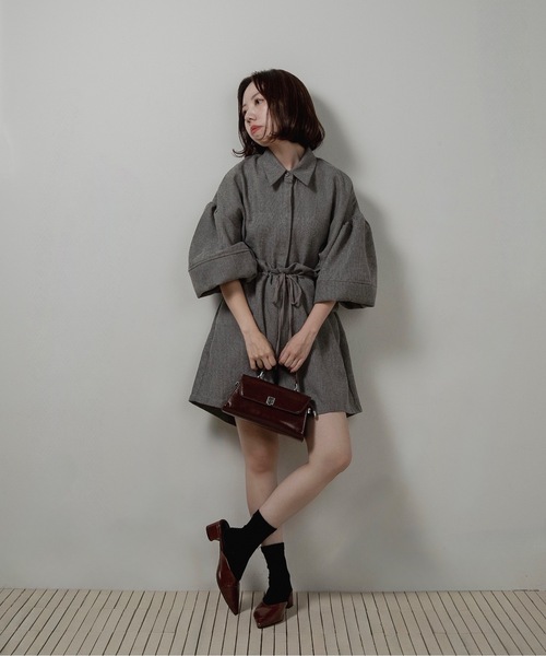 lawgy ボリュームスリーブウエストギャザーコンビネゾン セール】volume sleeve waist gather combinaison / ボリューム