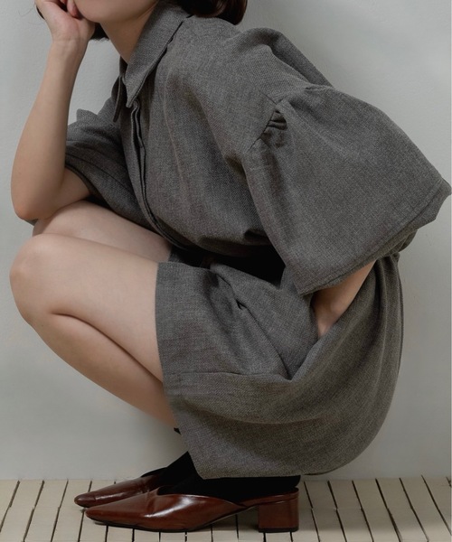 volume sleeve waist gather combinaison / ボリュームスリーブ