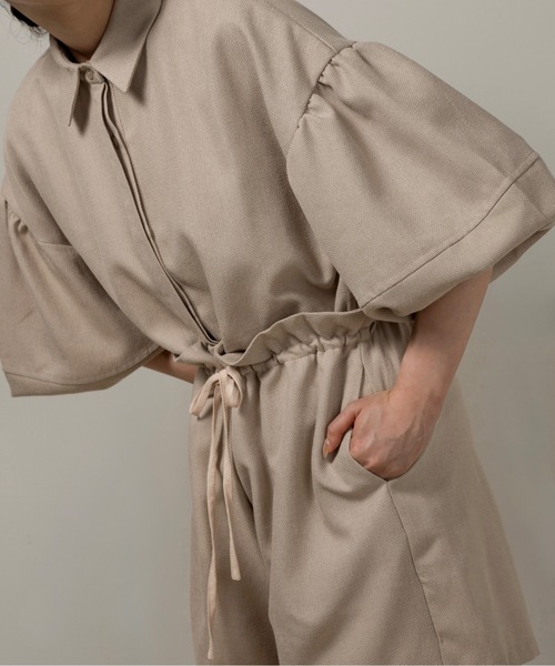 volume sleeve waist gather combinaison / ボリュームスリーブ