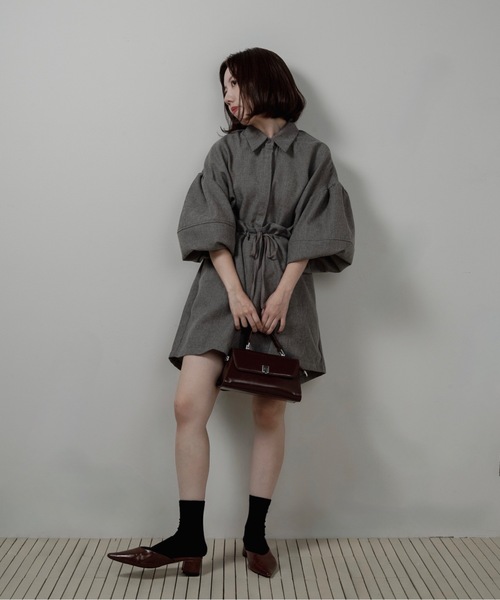 volume sleeve waist gather combinaison / ボリュームスリーブ