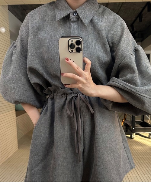 volume sleeve waist gather combinaison / ボリュームスリーブ