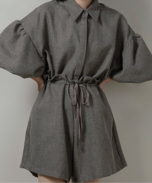 volume sleeve waist gather combinaison / ボリュームスリーブ