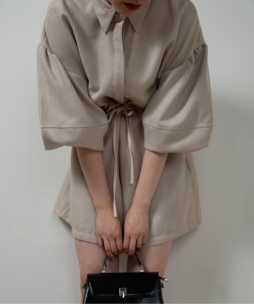 volume sleeve waist gather combinaison / ボリュームスリーブ