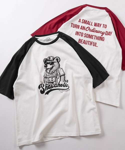 make a ray!(メイク ア レイ!)の「【84】ラグラン 6分袖 グラフィック プリントTシャツ(Tシャツ/カットソー・メンズ・ブラック/ネイビー/ブラック系その他/グリーン/ブルー系その他/ブラック系その他3/ブラック系その他2/レッド・L/M)」の2枚目の写真