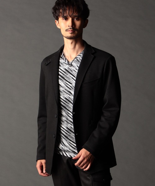 NICOLE CLUB FOR MEN（ニコルクラブフォーメン）の「アラカルトジャカードジャージジャケット（テーラードジャケット・メンズ・チャコールグレー/グレー/ストライプ/ブラック・LARGE/X-LARGE/MEDIUM）」の2枚目の写真