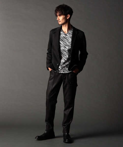 NICOLE CLUB FOR MEN（ニコルクラブフォーメン）の「アラカルトジャカードジャージジャケット（テーラードジャケット・メンズ・チャコールグレー/グレー/ストライプ/ブラック・LARGE/X-LARGE/MEDIUM）」の7枚目の写真