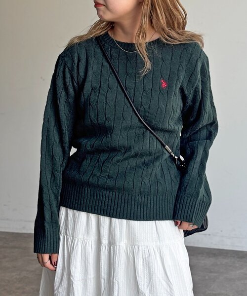 U.S. POLO ASSN.(ユーエスポロアッスン)の「ケーブルニット(ニット/セーター・レディース・ネイビー/キャメル/レッド/グリーン/アイボリー・FREE)」の7枚目の写真
