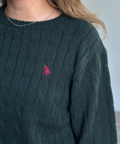 U.S. POLO ASSN.(ユーエスポロアッスン)の「ケーブルニット(ニット/セーター・レディース・ネイビー/キャメル/レッド/グリーン/アイボリー・FREE)」の8枚目の写真